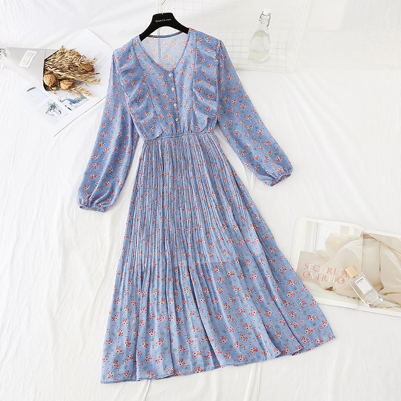 Flounced floral dress with thin ears skirt  4797