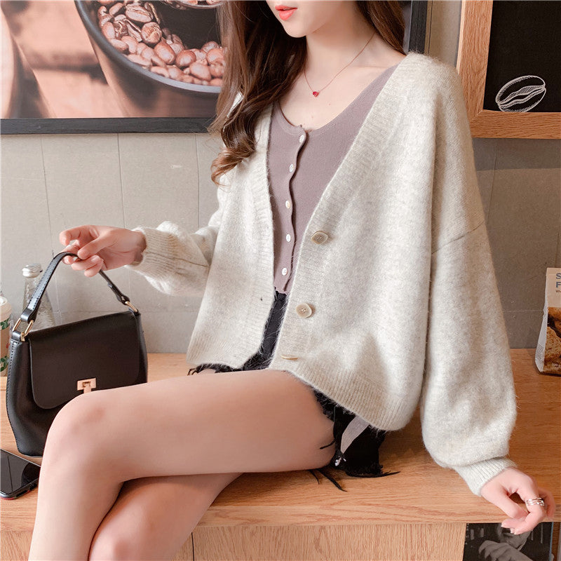 Lazy wind small fresh knitted cardigan foreign coat  4914