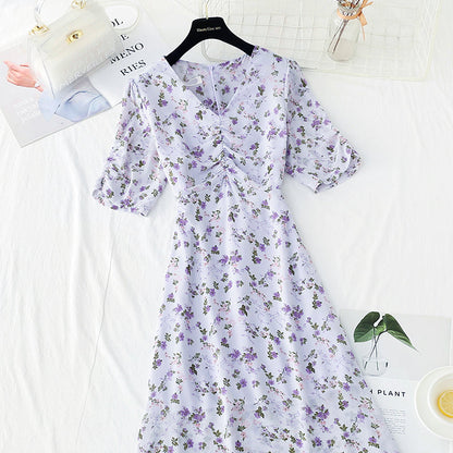 French retro first love sweet floral skirt temperament small skirt  4897