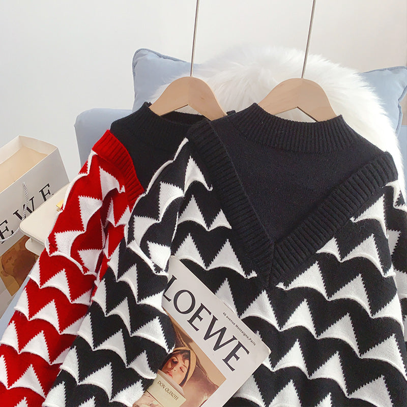 Half high neck sweater female small man fake two piece design sense  4936