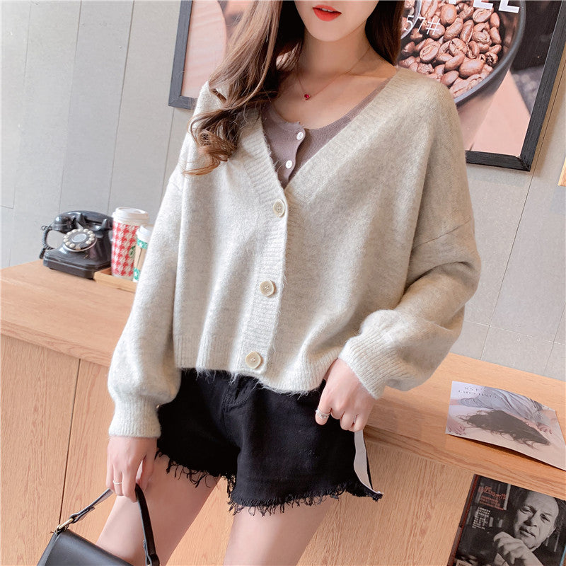 Lazy wind small fresh knitted cardigan foreign coat  4914