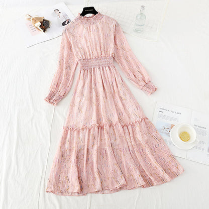 Long sleeved floral dress with slim waist  4713