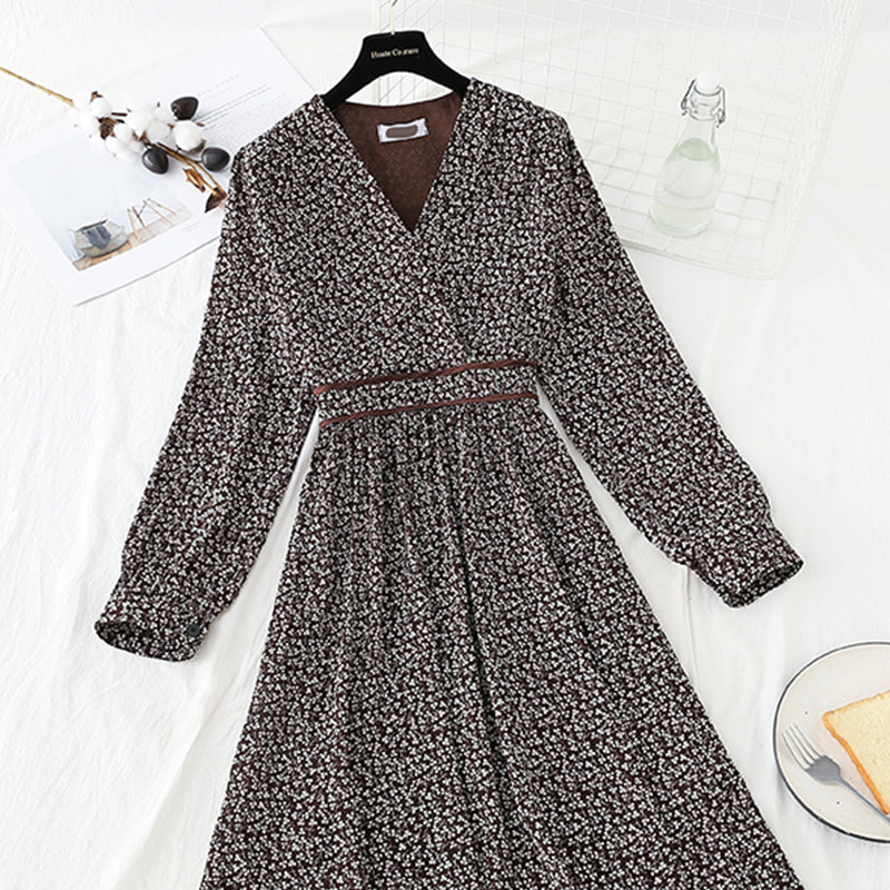 Korean Chiffon V-neck Floral Dress  4784