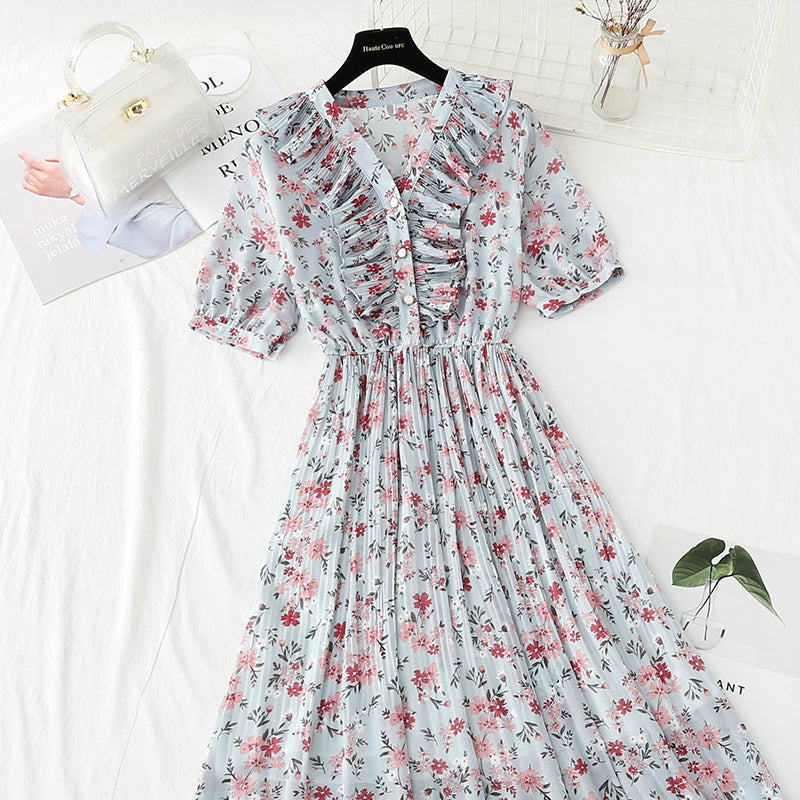 French first love sweet skirt gentle wind broken Flower Chiffon  4893