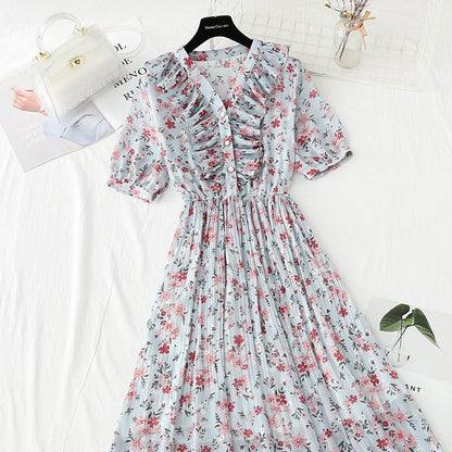 French first love sweet skirt gentle wind broken Flower Chiffon  4893
