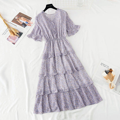 The new waist is slim, French retro Chiffon Cake long skirt  4602