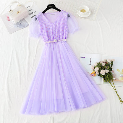 Long lace mesh skirt with slim waist  4895