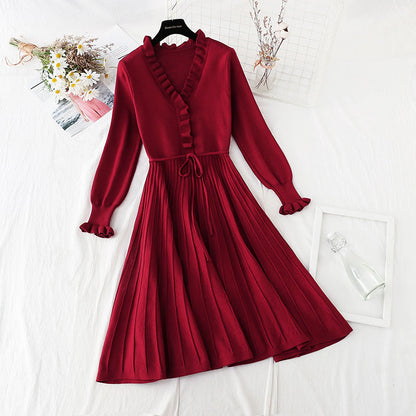 New slim lace up Knit Skirt over knee with Christmas skirt  4569