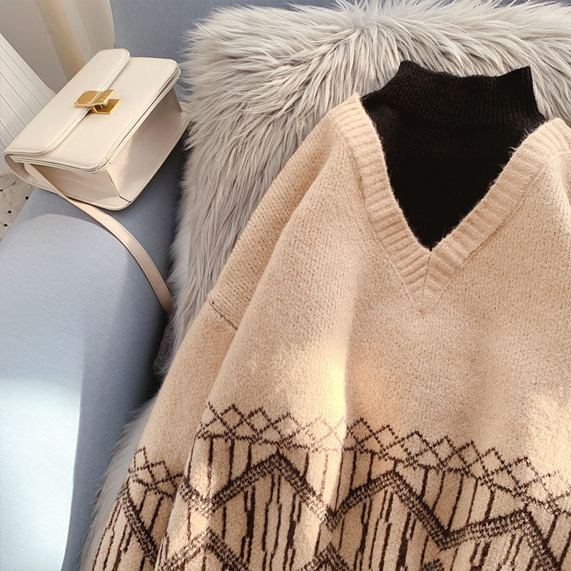 Fake two high necked sweaters and foreign style tops  4937