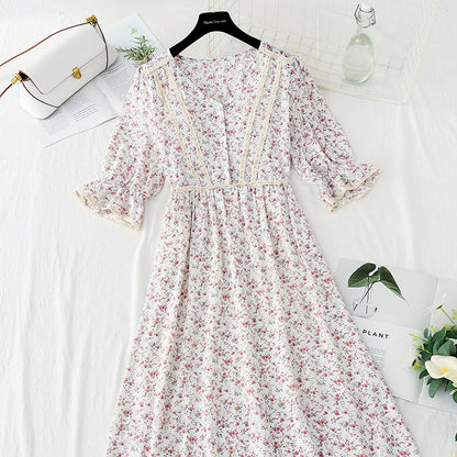 Lady floral dress tea break skirt French Vintage chiffon long skirt  4874
