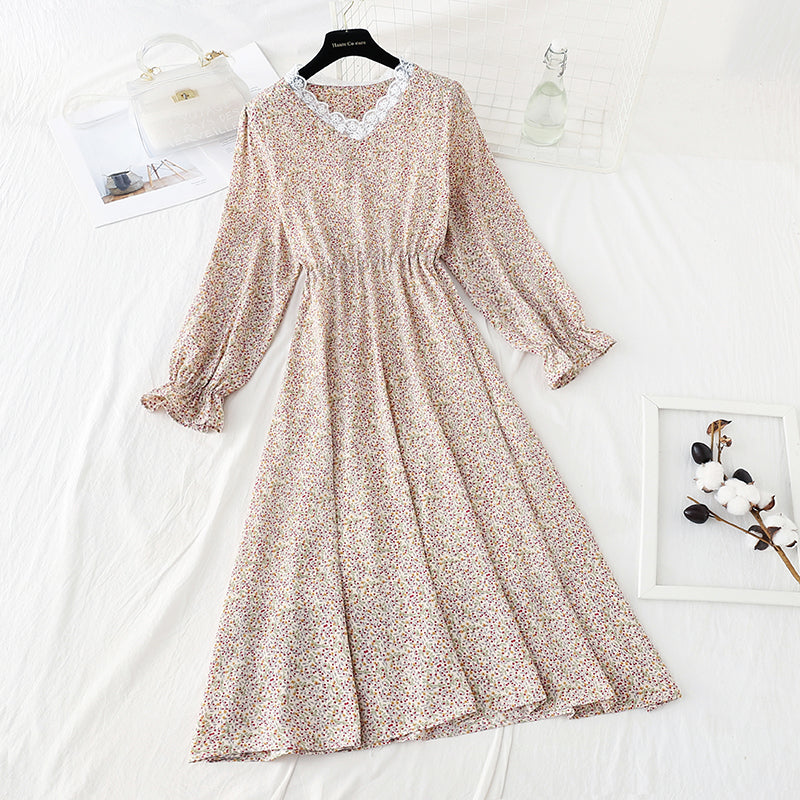 Korean cut waist lace up Floral Dress  4824