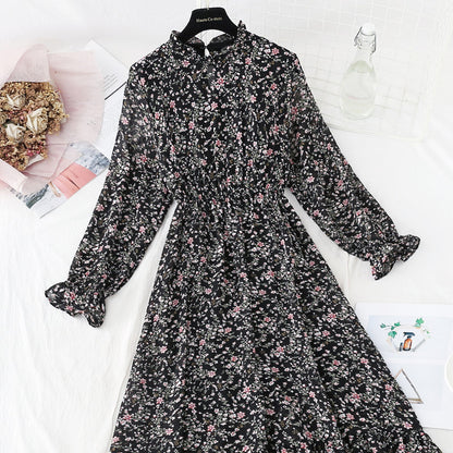 New style fungus Ruffle Skirt round neck slim Chiffon Dress  4834