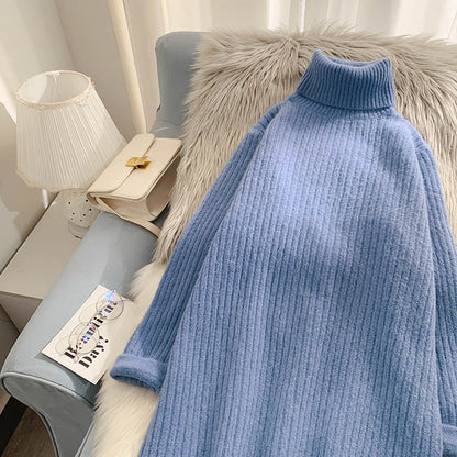 Medium length sweater women's Korean version loose over the knee  4931