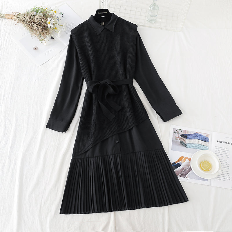 The new knitted sweater long skirt two-piece set is thin and tall  4762