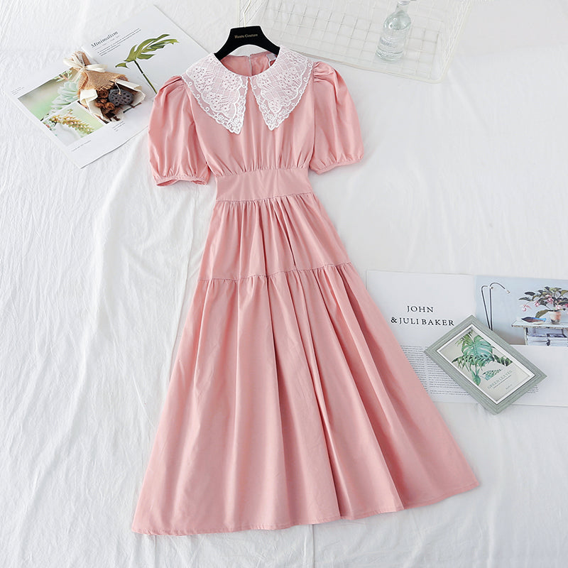 New style baby collar French waist closing skirt with thin temperament  4619