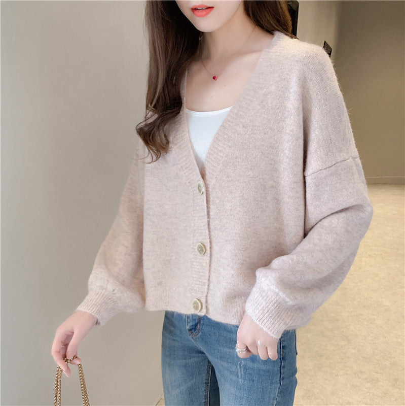 Lazy wind small fresh knitted cardigan foreign coat  4914