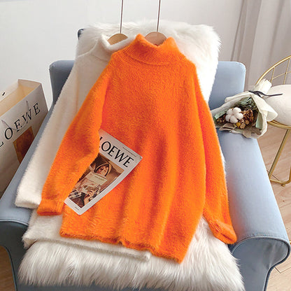 Imitation mink pink turtleneck sweater soft waxy female  4940