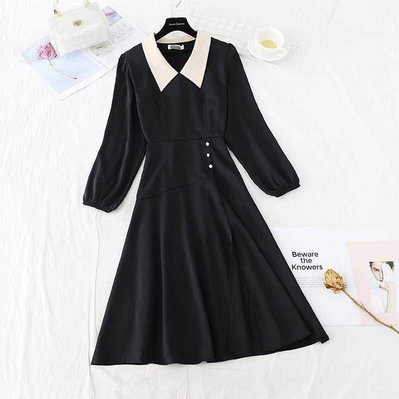 New waist closing thin French retro careful machine split skirt  4538
