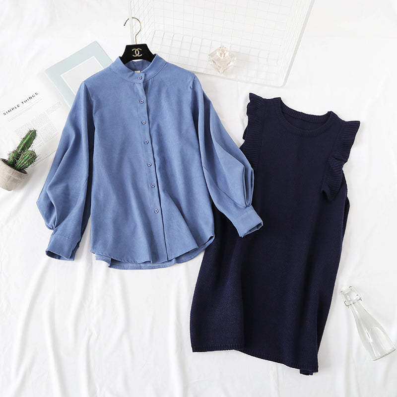Slim sweater knitted vest vest with shirt skirt  4450