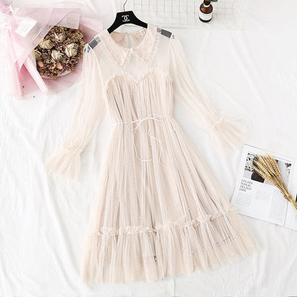 Mesh dress gentle super fairy loose doll A-line skirt  4372