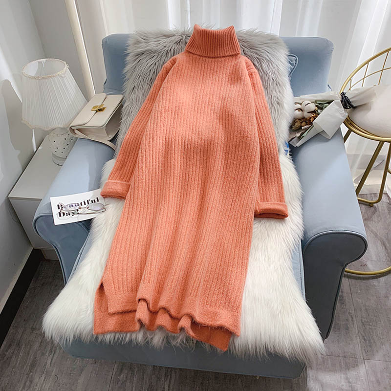 Medium length sweater women's Korean version loose over the knee  4931