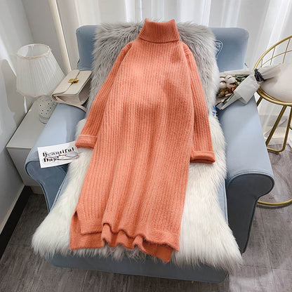Medium length sweater women's Korean version loose over the knee  4931