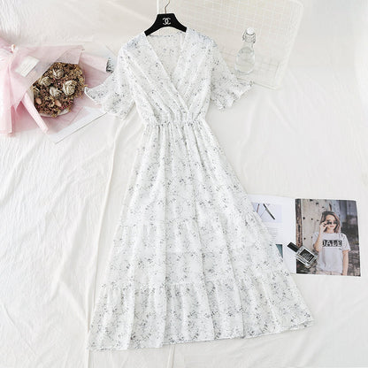 New style gentle wind, slim waist, French retro large swing skirt  4603