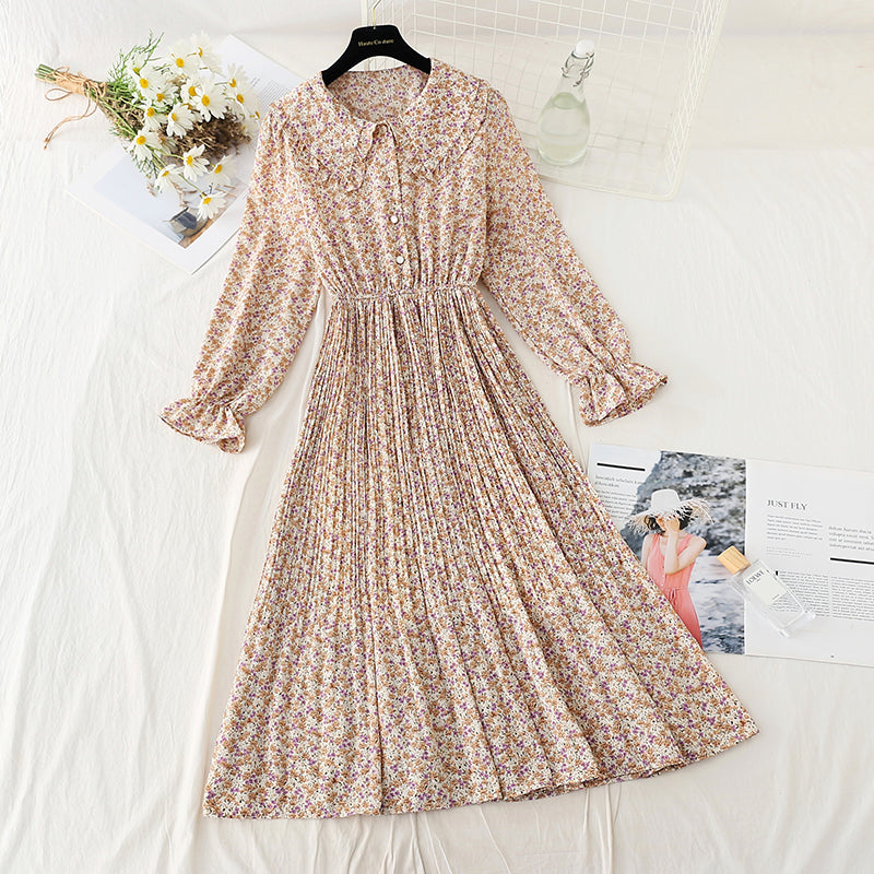 New French age reducing pleated skirt large swing skirt chiffon long skirt  4574
