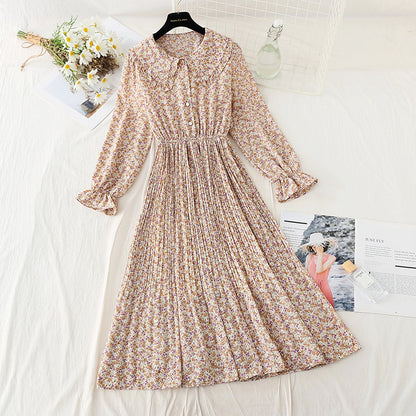 New French age reducing pleated skirt large swing skirt chiffon long skirt  4574