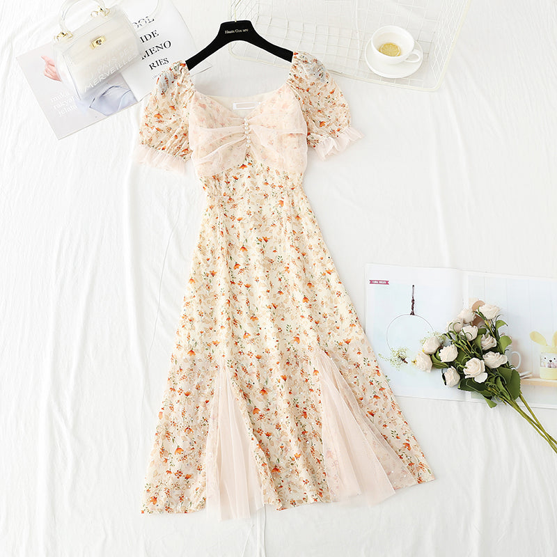 Gentle wind small man floral dress temperament small skirt  4411