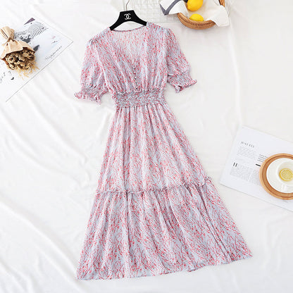 The new waist is slim, Bubble Sleeve Chiffon Skirt, French retro long skirt  4594