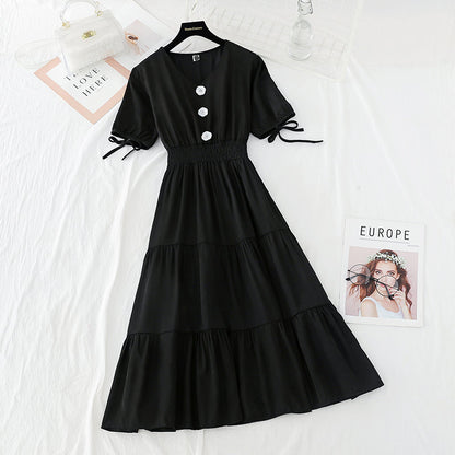 New French fairy long skirt V Neck waist long skirt retro cool style  4637