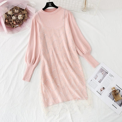 Knitted dress small Xiangfeng net red sweater suspender yarn skirt suit  4464