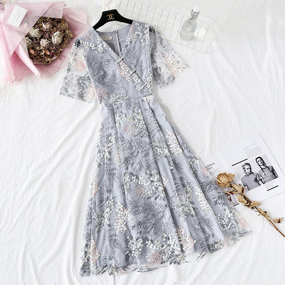 Embroidered Floral Dress national retro skirt  4427