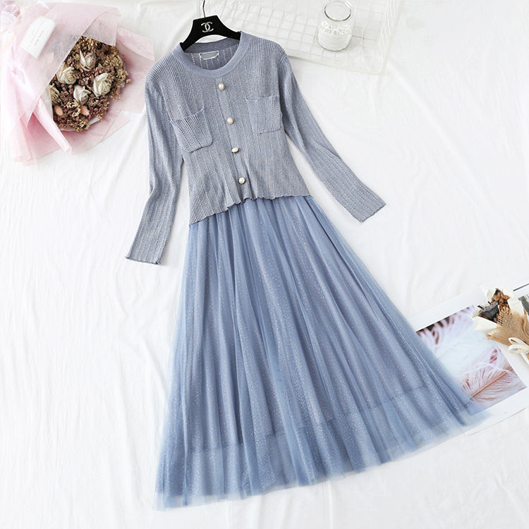 Little fragrant wind fairy suspender bottomed skirt suit  4357