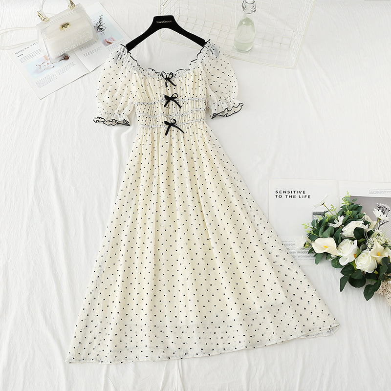French white temperament small skirt bubble sleeve Princess Dress  4418