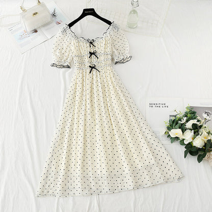 French white temperament small skirt bubble sleeve Princess Dress  4418