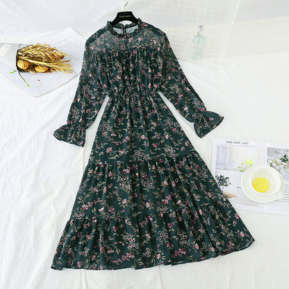 New French retro floral Platycodon grandiflorum skirt bottomed knee length skirt  4534