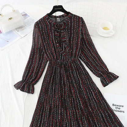 New bow tie lace up slim Pleated Chiffon bottomed skirt  4533
