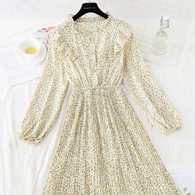 New knee pleated Floral Dress  4575