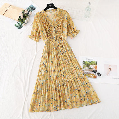 New French retro gentle wind high waist thin belly covered Chiffon Skirt  4605