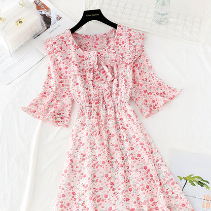 New sweet college broken Flower Chiffon French retro dress  4518