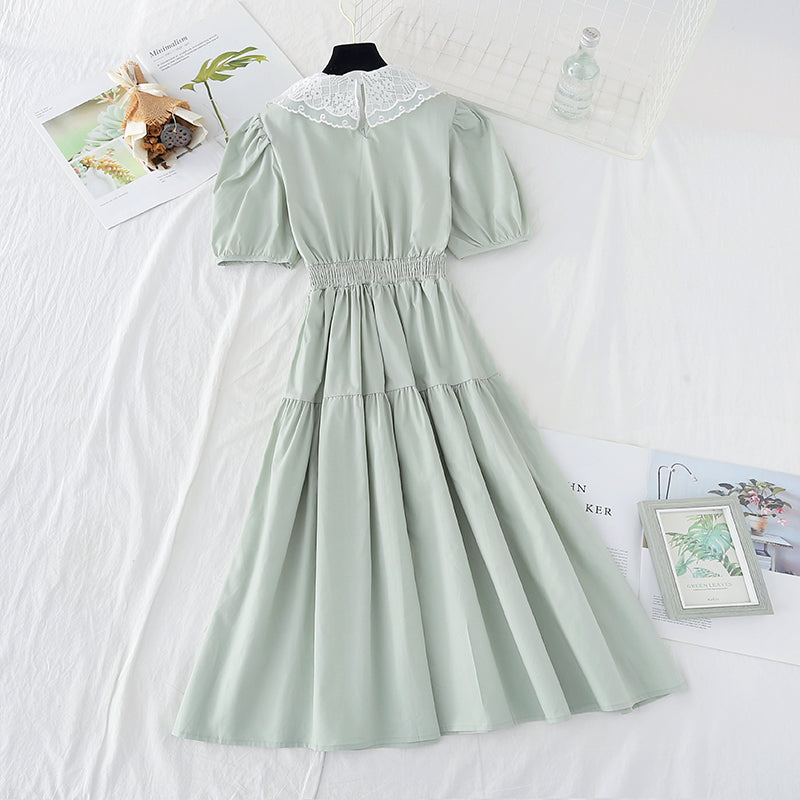 New style baby collar French waist closing skirt with thin temperament  4165