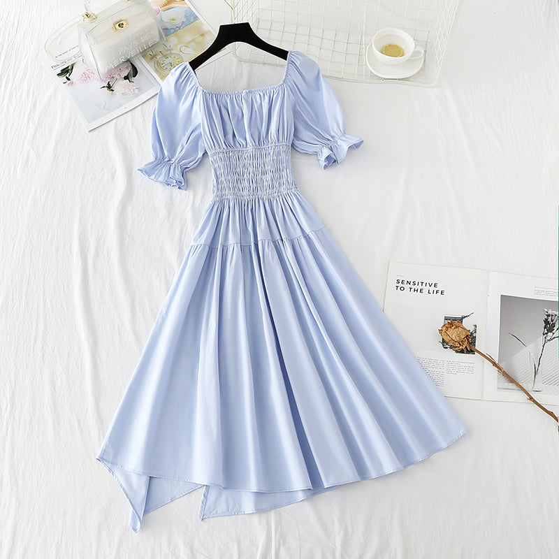 Off shoulder bandage waist slim irregular dress  4233