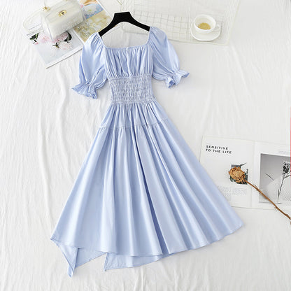 Off shoulder bandage waist slim irregular dress  4233