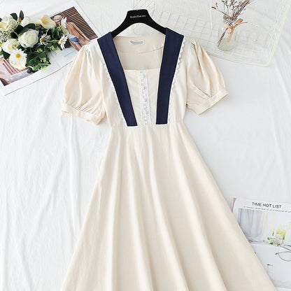 French Retro Tea Break temperament waist length skirt A-line skirt  4249