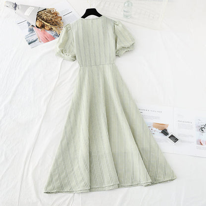Pearl doll collar temperament goddess style waist slim French dress  4200