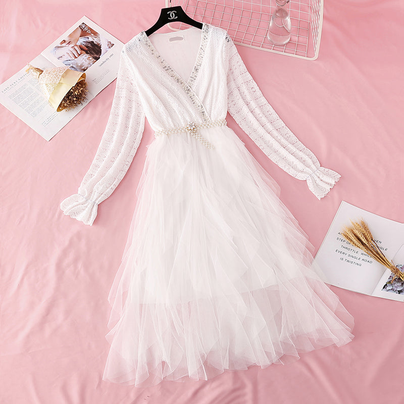 Lace dress mesh stitched cake skirt  4381
