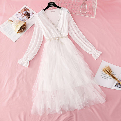 Lace dress mesh stitched cake skirt  4381