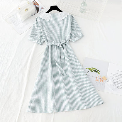 Doll neckline waistband shows thin temperament skirt  4183